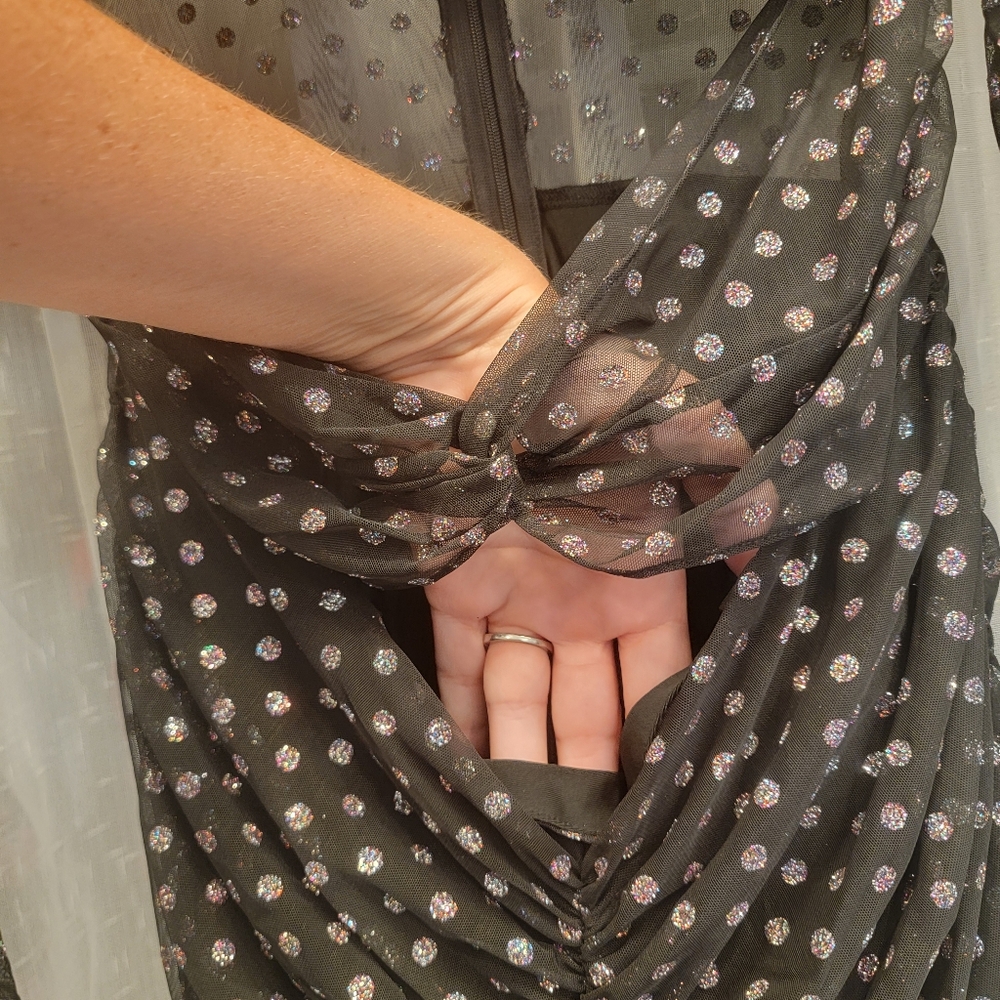 NBD Abigail Dress Black Sparkly Cut Out Mini Size Large - Picture 8 of 15